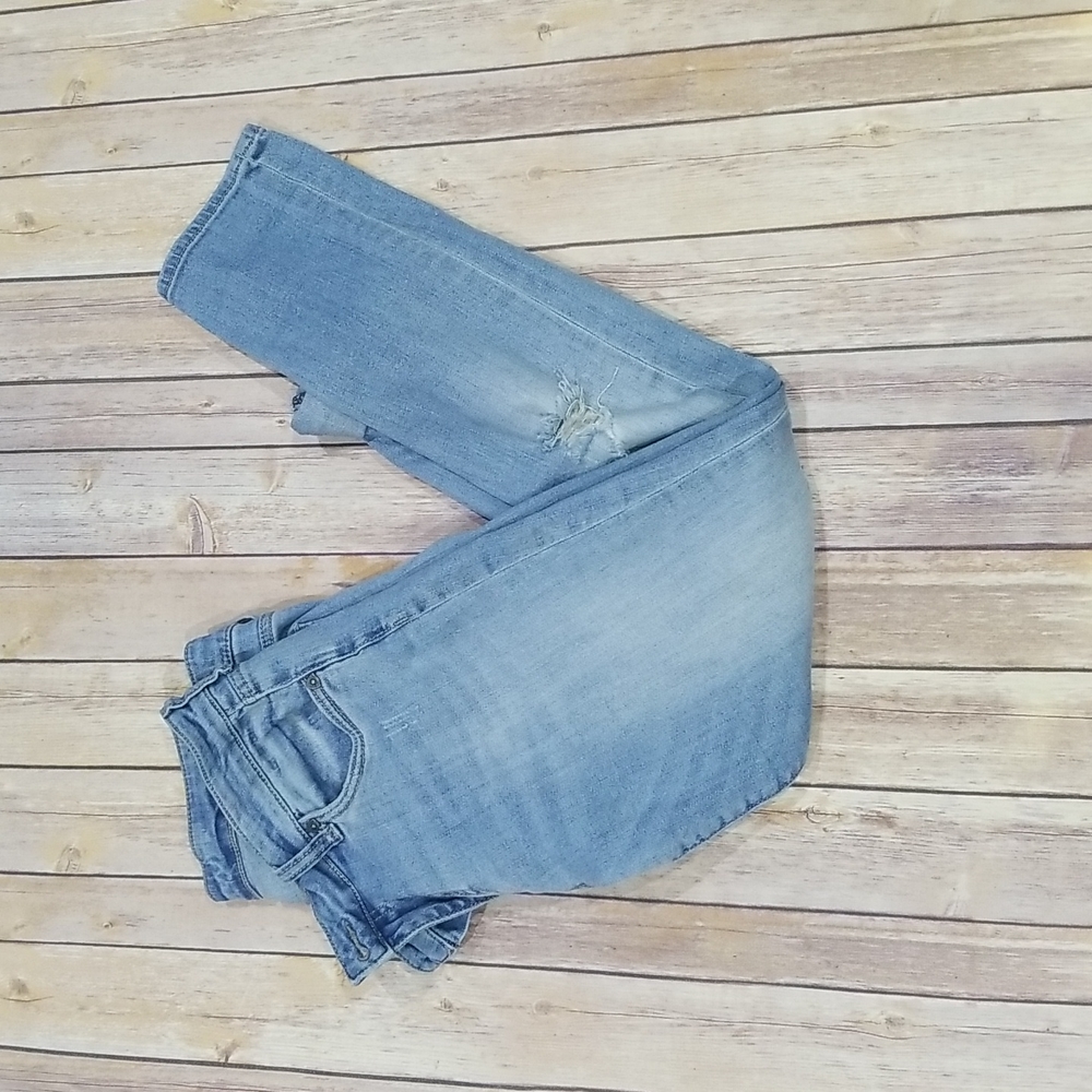 Distressed straight leg jeans